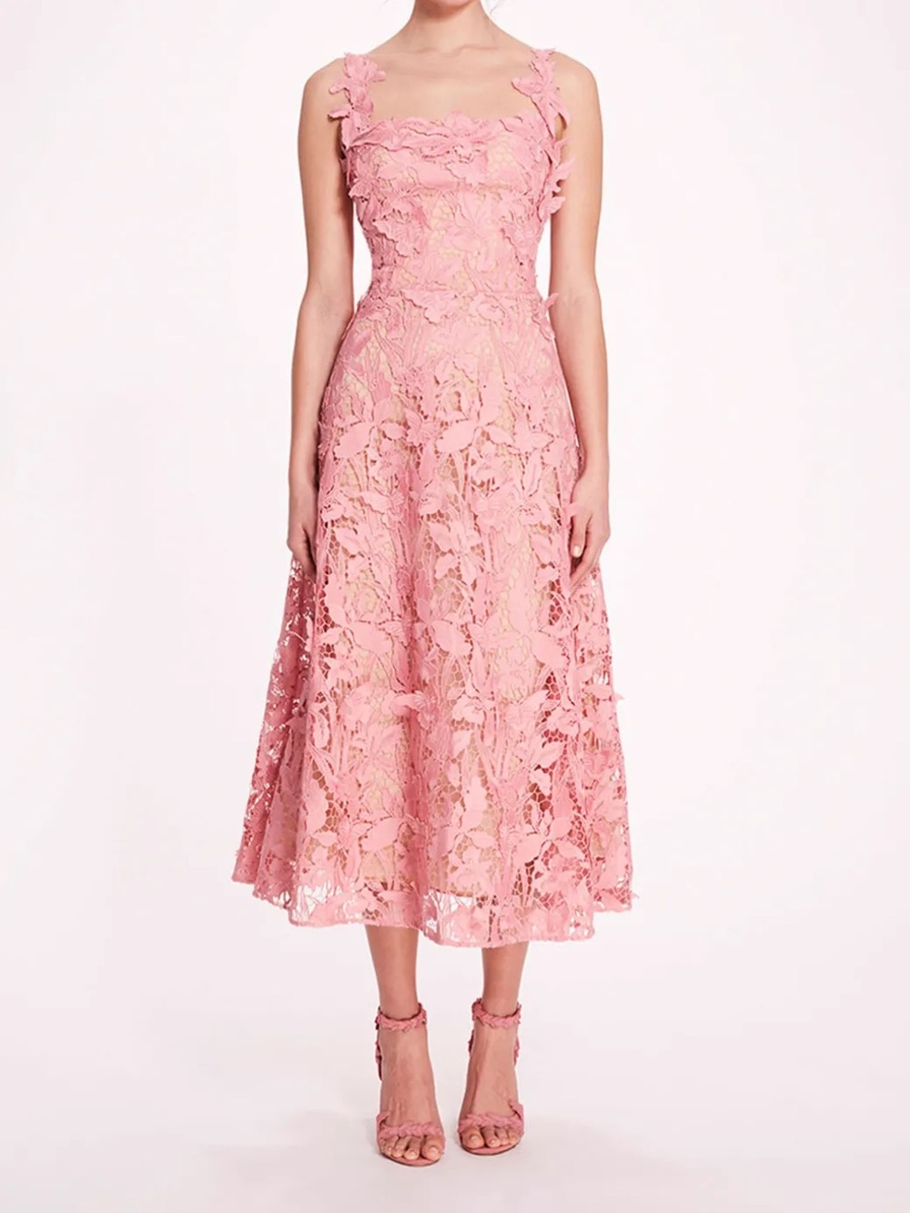 Marchesa Notte lace midi dress pink